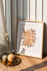 Pressed flower art, Botanical print, herbarium specimen dried flower art, pressed botanical art 8.5" x 11"  butterfly ranunculus