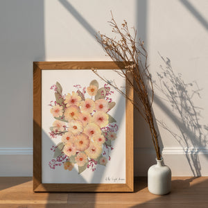 Pressed flower art, Botanical print, herbarium specimen dried flower art, pressed botanical art 8.5" x 11"  butterfly ranunculus