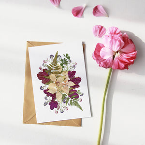 Coral Bells Dogwood - Pressed flower collection card