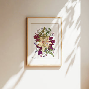 Pressed flower art, Botanical print, herbarium specimen dried flower art, pressed botanical art 8.5" x 11" DOGWOOD CORAL BELLS