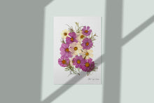 Load image into Gallery viewer, Pressed flower art, Botanical print, herbarium specimen dried flower art, pressed botanical art 8.5&quot; x 11&quot; PINK COSMOS