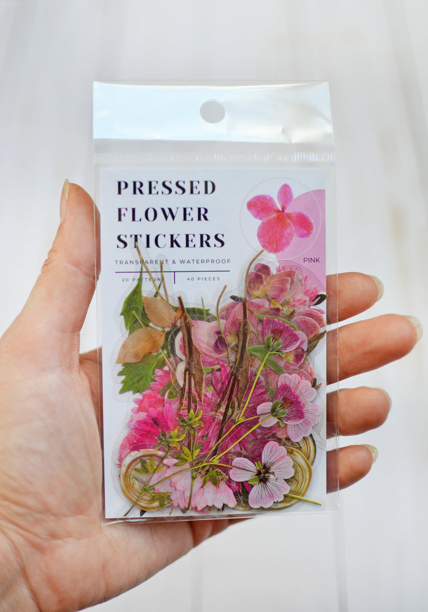 Pressed Flower Sticker Set - 40 Waterproof Vinyl Stickers PINK – Eight ...