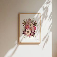 Load image into Gallery viewer, Botanical print, Pressed flowers herbarium specimen dried flower art, pressed botanical art 8.5" x 11" UNFRAMED PRINT Dark Rose Anemone