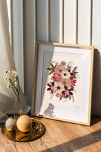 Load image into Gallery viewer, Botanical print, Pressed flowers herbarium specimen dried flower art, pressed botanical art 8.5" x 11" UNFRAMED PRINT Dark Rose Anemone