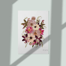 Load image into Gallery viewer, Botanical print, Pressed flowers herbarium specimen dried flower art, pressed botanical art 8.5" x 11" UNFRAMED PRINT Dark Rose Anemone