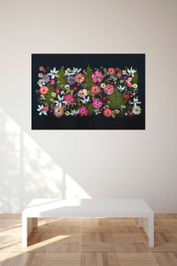 Pressed flower large botanical print - 20" x 30" Fern & Rose Noir Symphony