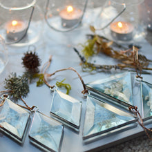 Load image into Gallery viewer, Pressed Flowers Glass Ornament - Queen Anne's Lace, Bevel suncatcher