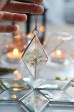 Load image into Gallery viewer, Pressed Flowers Glass Ornament - Queen Anne's Lace, Bevel suncatcher