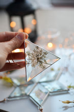 Load image into Gallery viewer, Pressed Flowers Glass Ornament - Queen Anne's Lace, Bevel suncatcher