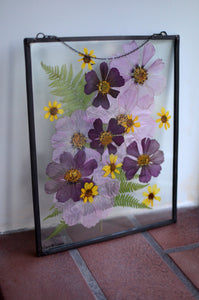 Pressed flower glass frame Wall hanging - You are my Cosmos