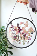 Load image into Gallery viewer, Round pressed flower wall hanging - Pink Delphinium/Gaura