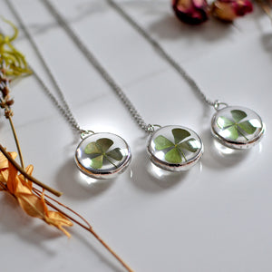 Four leaf clover necklace, pressed leaf, Lucky 4 leaf clover
