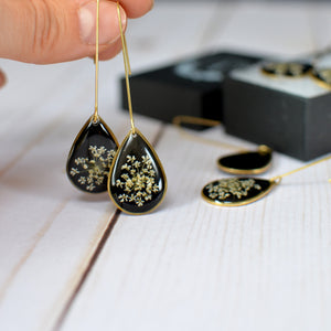 Queen Anne's Lace teardrop brass earrings