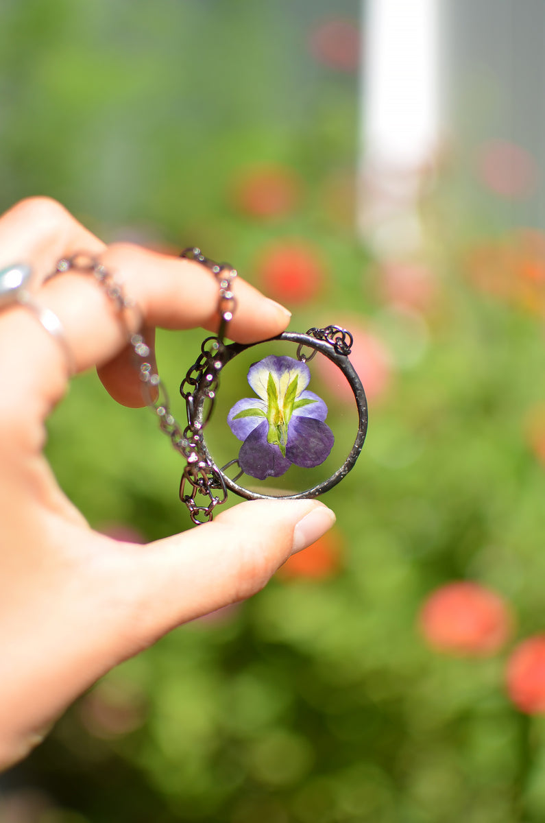 Flower Necklace Polymer Clay Botanic Pendant Stainless Steel