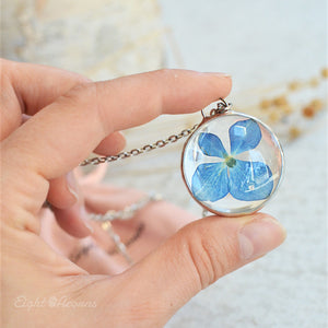 Blue Hydrangea Blossom Glass Pendant 