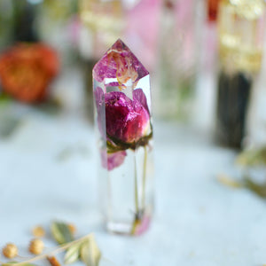 ROSE Floral crystal point, faux clear quartz crystal