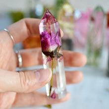 Load image into Gallery viewer, ROSE Floral crystal point, faux clear quartz crystal