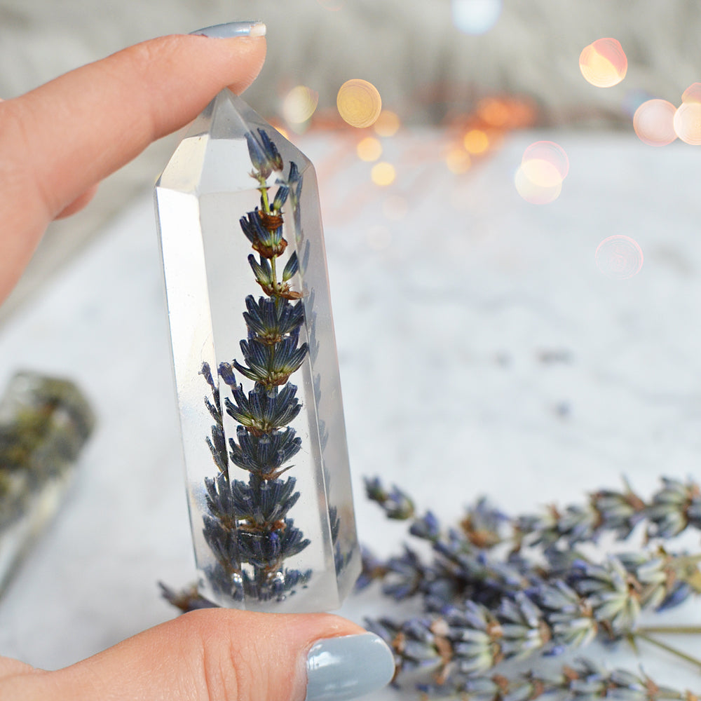 FRENCH LAVENDER terrarium, Natural crystal point