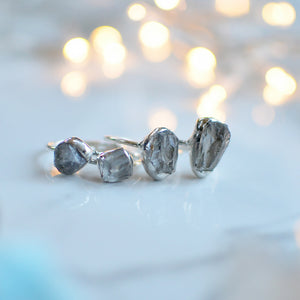 Clear Quartz Raw Rock Crystal silver ring