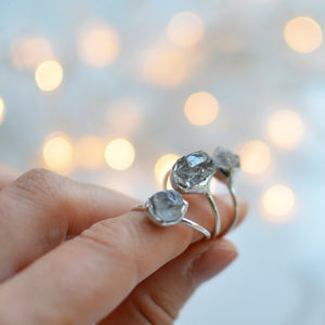 Clear Quartz Raw Rock Crystal silver ring