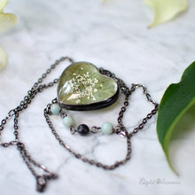 Load image into Gallery viewer, Dogwood leaf green heart pendant, terrarium jewelry