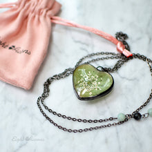 Load image into Gallery viewer, Dogwood leaf green heart pendant, terrarium jewelry