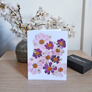 Pink Cosmos - Pressed flower collection card