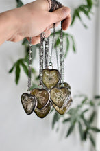 Load image into Gallery viewer, Dogwood leaf green heart pendant, terrarium jewelry