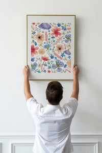 Pressed flower large botanical print - 16" x 20"  Nature's Mosaic - Summer Cottage