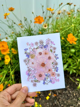 Load image into Gallery viewer, Pink Rose Larkspur - Pressed flower collection greeting card