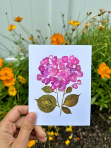 Pink Hydrangea  - Pressed flower collection greeting card