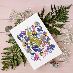 Blue Flower Mix - Pressed flower collection card