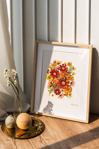 Pressed flower art, Botanical print, herbarium specimen dried flower art, pressed botanical art 8.5" x 11" Chrysanthemum