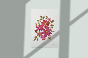 Botanical print, Pressed flowers herbarium specimen dried flower art, pressed botanical art 8.5" x 11" UNFRAMED PRINT Pink Clematis