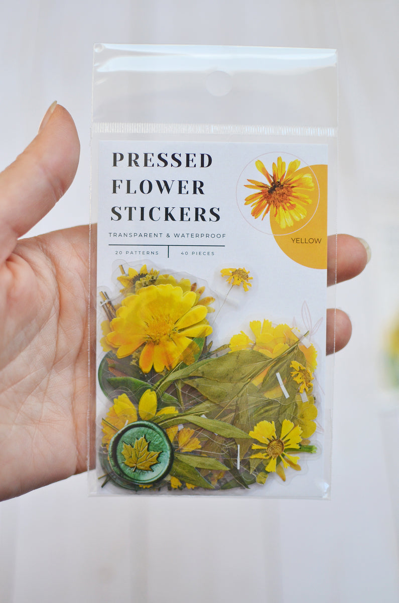 Pressed Flower Sticker Set - 40 Waterproof Vinyl Stickers YELLOW ...