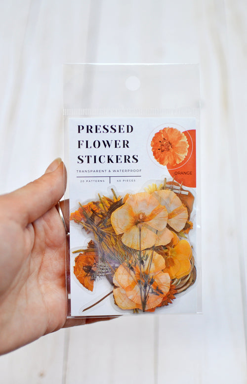 Pressed Flower Sticker Set - 40 Waterproof Vinyl Stickers ORANGE