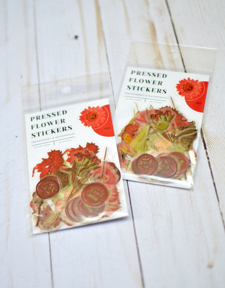 Pressed Flower Sticker Set - 40 Waterproof Vinyl Stickers RED – Eight ...