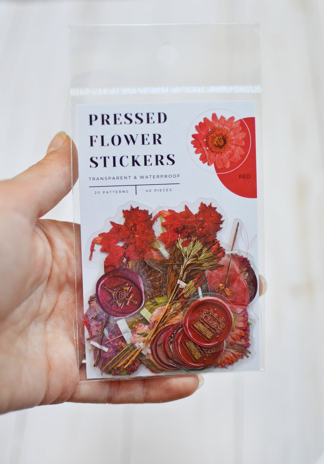 Pressed Flower Sticker Set - 40 Waterproof Vinyl Stickers RED