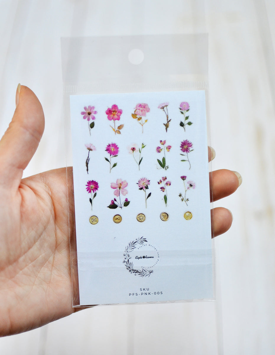 Pressed Flower Sticker Set - 40 Waterproof Vinyl Stickers PINK – Eight ...