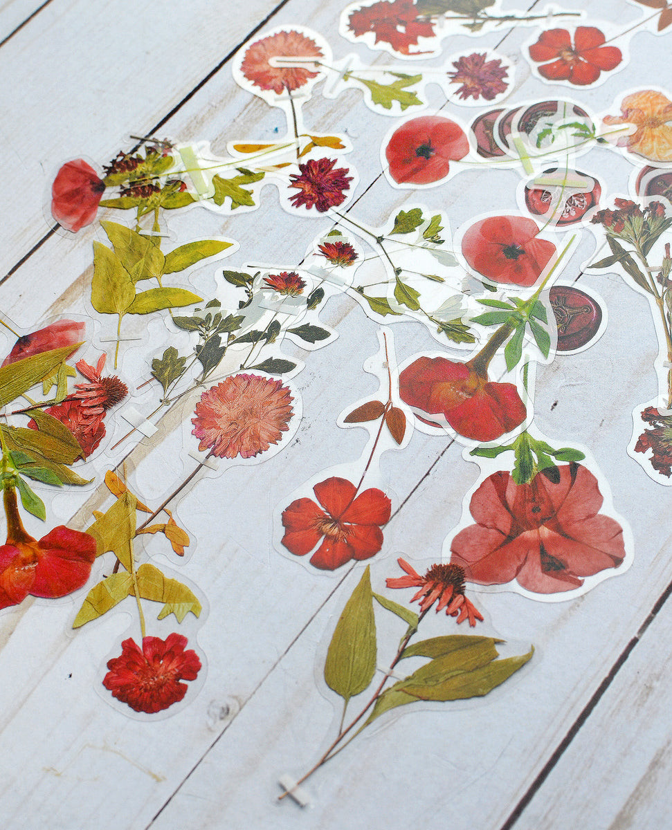 Pressed Flower Sticker Set - 40 Waterproof Vinyl Stickers RED – Eight ...