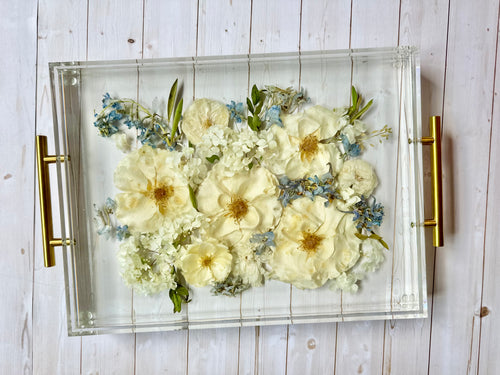 Custom Floral Charcuterie Board / Coffee Table Tray with Preserved Flowers