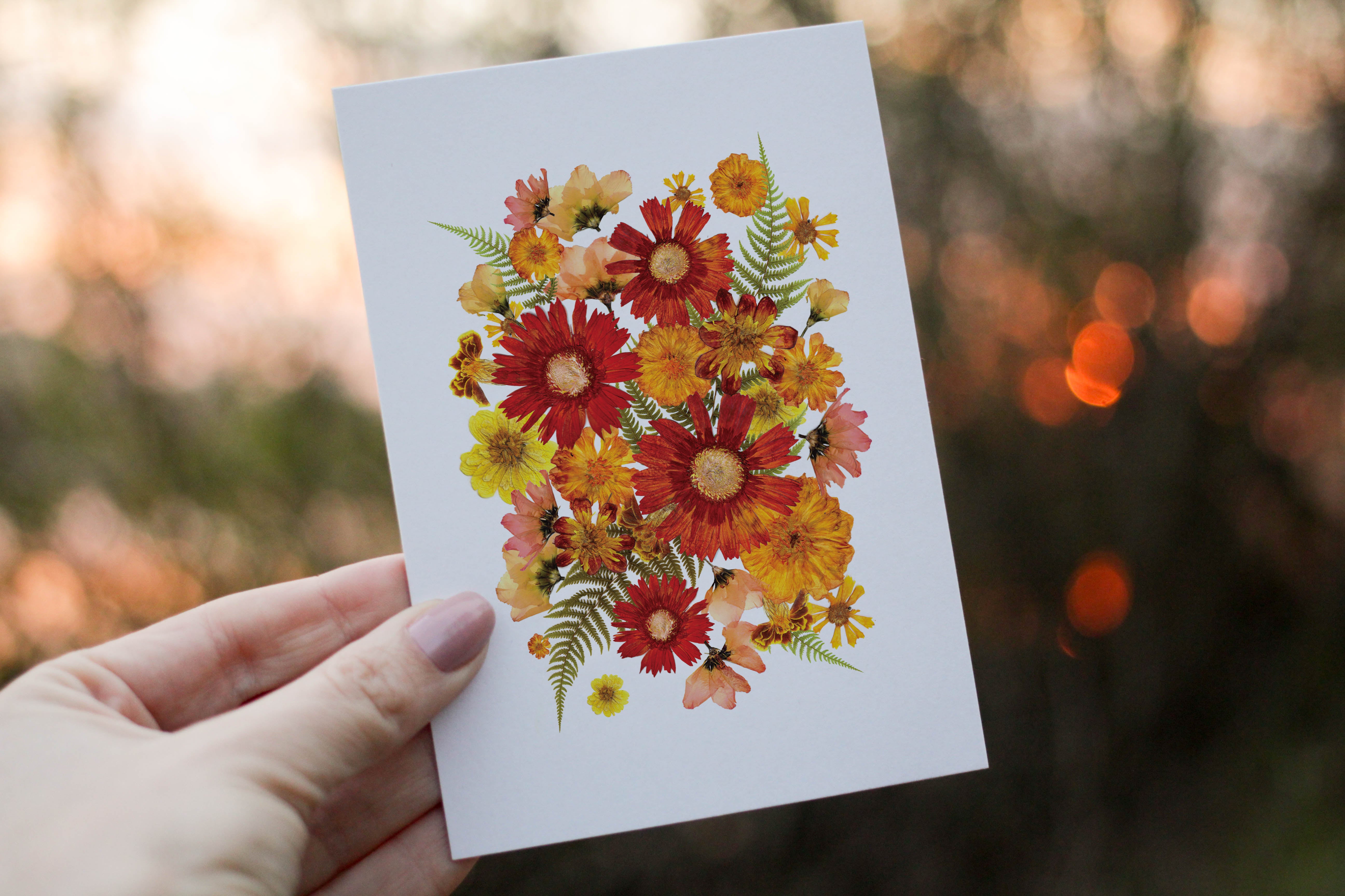 Gerbera Lisianthius Dahlia - Pressed flower collection greeting card