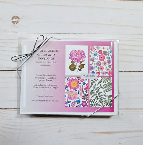 July Blooms Greeting Card Set - 8 cards