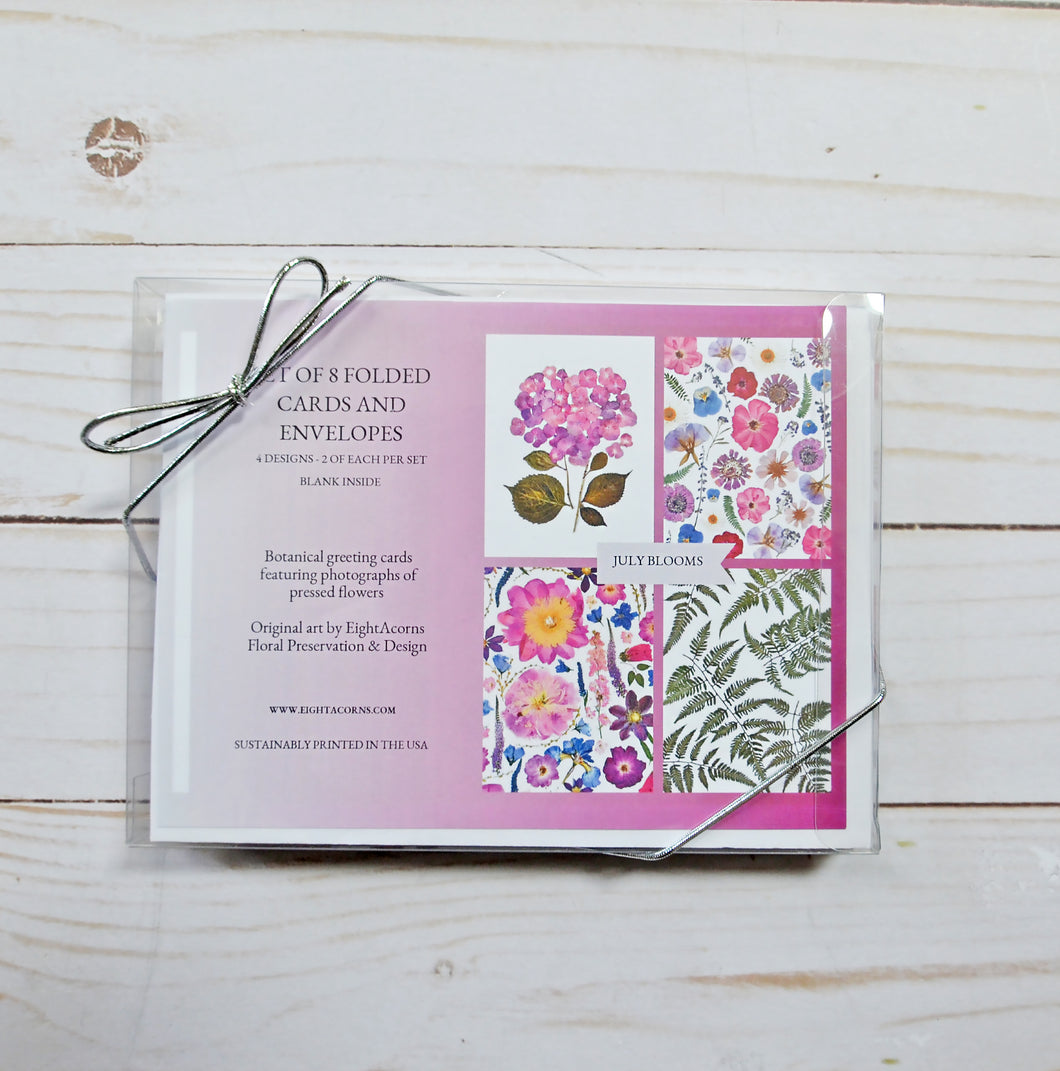 July Blooms Greeting Card Set - 8 cards