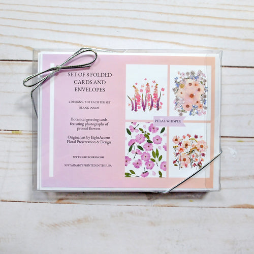 Pink Petal Whisper Greeting Card Set - 8 cards