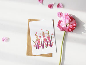 Pink Larkspur Veronica  - Pressed flower collection greeting card