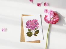 Load image into Gallery viewer, Pink Hydrangea  - Pressed flower collection greeting card