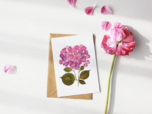 Pink Hydrangea  - Pressed flower collection greeting card