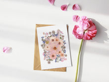 Load image into Gallery viewer, Pink Rose Larkspur - Pressed flower collection greeting card