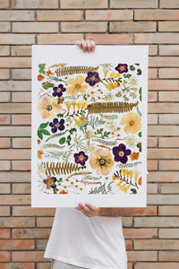 Pressed flower large botanical print - 16" x 20"  Nature's Mosaic - Fern Anemone